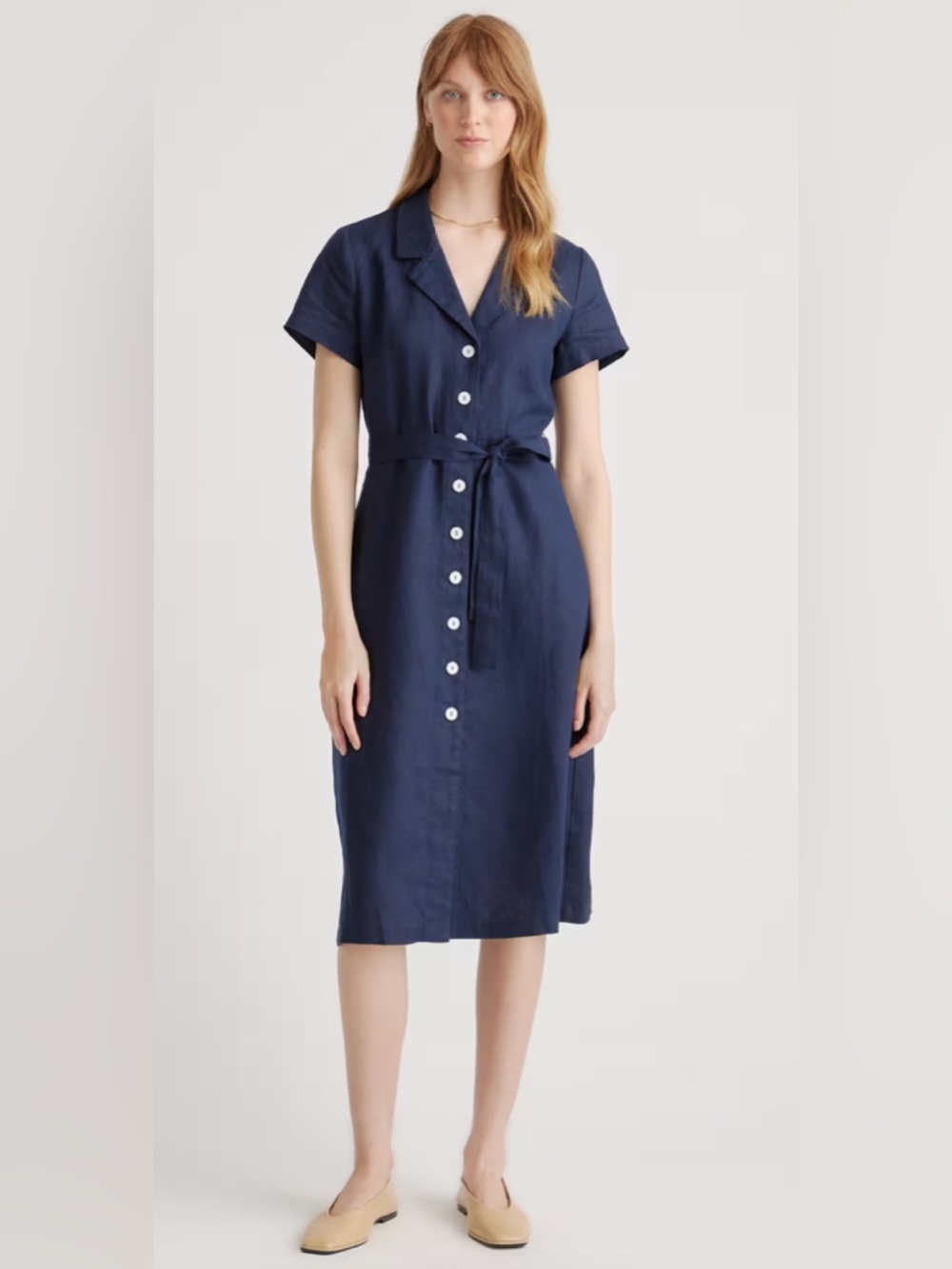 Quince 100% linen button front dress